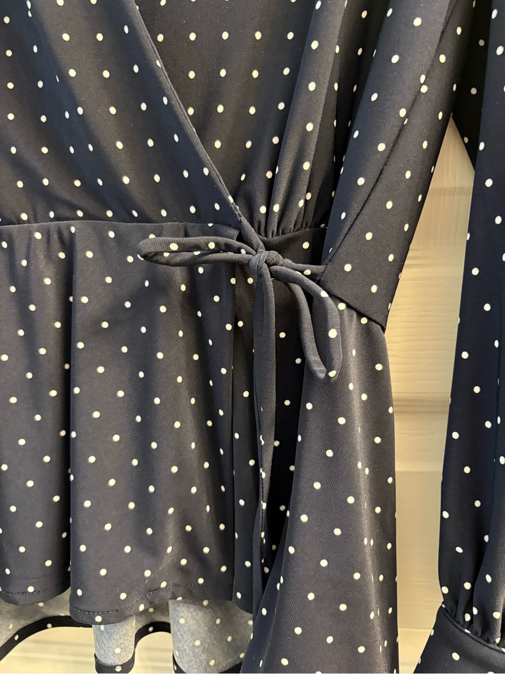 Ralph Lauren Navy Wrap Blouse with White Polka Dots - Picture 2 of 5